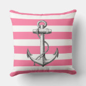 かわいい海軍風のピンクのストライプ柄のアンカー クッション (裏面)