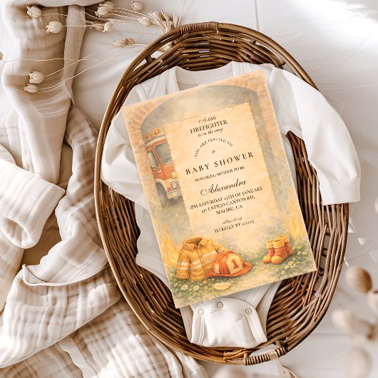 かわいい消防士のベビーシャワー 招待状