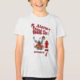 かわいい消防士の恐竜の雄叫びとレスキュー バースデー トライブレンドＴシャツ