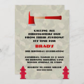 かわいい消防士の誕生日パーティーの招待状 招待状 (正面/裏面)