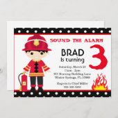 かわいい消防士の誕生日パーティーの招待状 招待状 (正面/裏面)