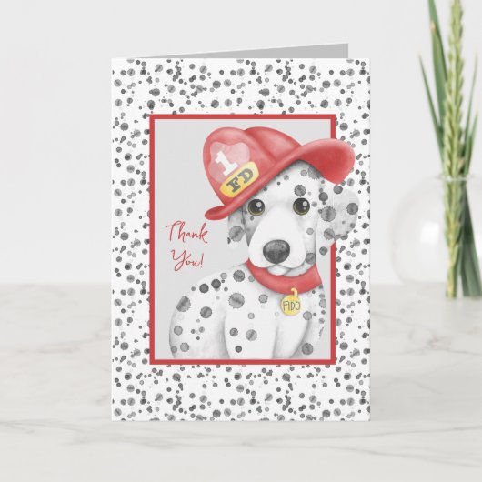 かわいい消防士ダルマチア赤ちゃんシャワー サンキューカード (正面)