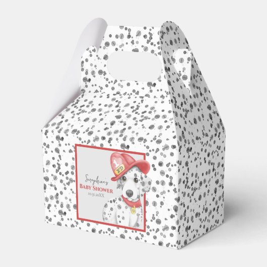 かわいい消防士ダルマチア赤ちゃんシャワー フェイバーボックス (正面サイド)
