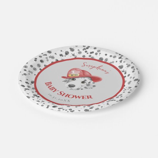 かわいい消防士ダルマチア赤ちゃんシャワー ペーパープレート (アングル)