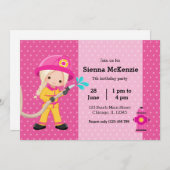 かわいい消防士パーティー 招待状 (正面/裏面)