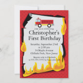 かわいい消防士誕生パーティー 招待状 (正面)