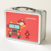 かわいい消防士*背景色を選択 メタルランチボックス (裏面)