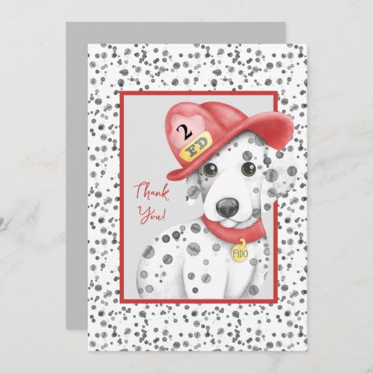 かわいい消防犬のダルマチアンの誕生日 サンキューカード (正面/裏面)