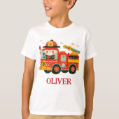 かわいい消防車と消防士のオーダーメイド Tシャツ (正面)