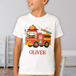 かわいい消防車と消防士のオーダーメイド Tシャツ