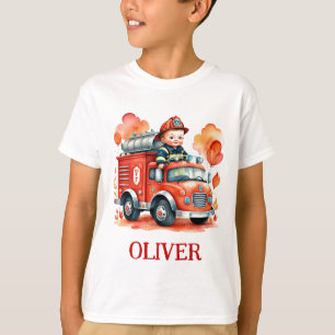かわいい消防車と消防士 Tシャツ