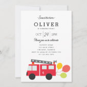 かわいい消防車と風船の子供の誕生日パーティー 招待状 (正面)