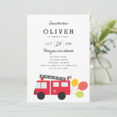 かわいい消防車と風船の子供の誕生日パーティー 招待状 (スタンド正面)