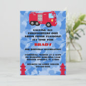 かわいい消防車のエンジン誕生日パーティーの招待状 招待状 (スタンド正面)