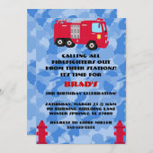 かわいい消防車のエンジン誕生日パーティーの招待状 招待状 (正面/裏面)