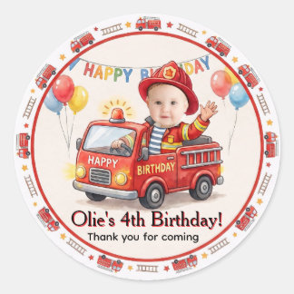 かわいい消防車のカスタムフォト 男の子のお誕生日パーティー ラウンドシール