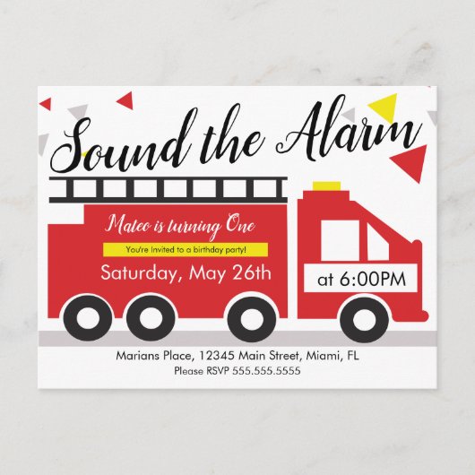かわいい消防車のコンフェッティ 1歳の誕生日 ポストカード (正面)