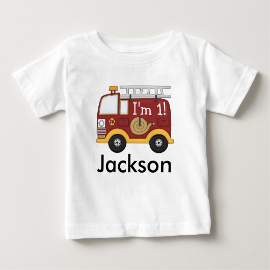 かわいい消防車の子供の誕生日 パーソナライズされた ベビーTシャツ (正面)