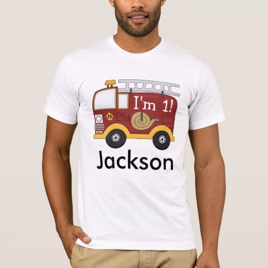 かわいい消防車の子供の誕生日 パーソナライズされた ベビーTシャツ (正面)