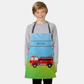 かわいい消防車の消防士の子どもたち エプロン (着用した状態)