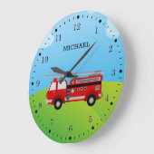 かわいい消防車の消防士キッズルーム ラージ壁時計 (傾斜)