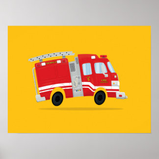 かわいい消防車の絵 ポスター