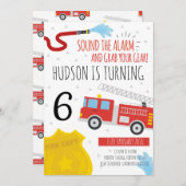 かわいい消防車の誕生日のパーティの招待状 招待状 (正面/裏面)