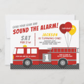 かわいい消防車の誕生日パーティーの招待状 招待状 (正面)