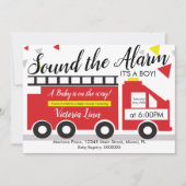 かわいい消防車の車のベビーシャワー紙吹雪 招待状 (正面)