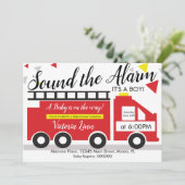 かわいい消防車の車のベビーシャワー紙吹雪 招待状 (スタンド正面)