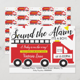 かわいい消防車の車のベビーシャワー紙吹雪 招待状