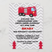 かわいい消防車エンジン誕生日パーティーの招待 招待状 (正面/裏面)
