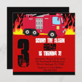 かわいい消防車エンジン誕生日パーティーの招待 招待状 (正面/裏面)