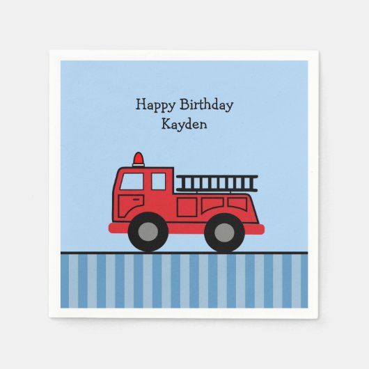 かわいい消防車パーソナライズされた誕生日 スタンダードカクテルナプキン (正面)