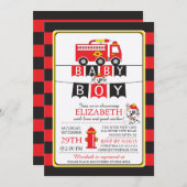 かわいい消防車ベビーシャワー招待状 招待状 (正面/裏面)