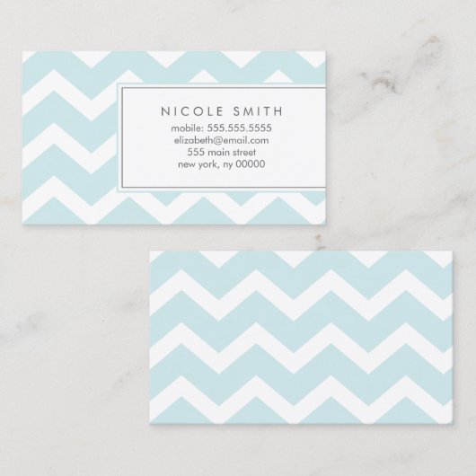 かわいい淡いブルーのシェブロン 名刺 (正面/裏面)