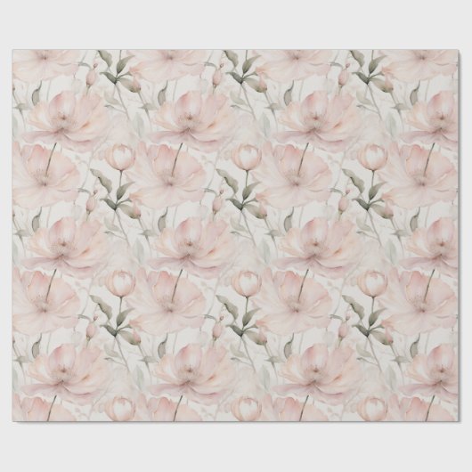 かわいい淡い色のピンク色の牡丹 ラッピングペーパー (フラット)
