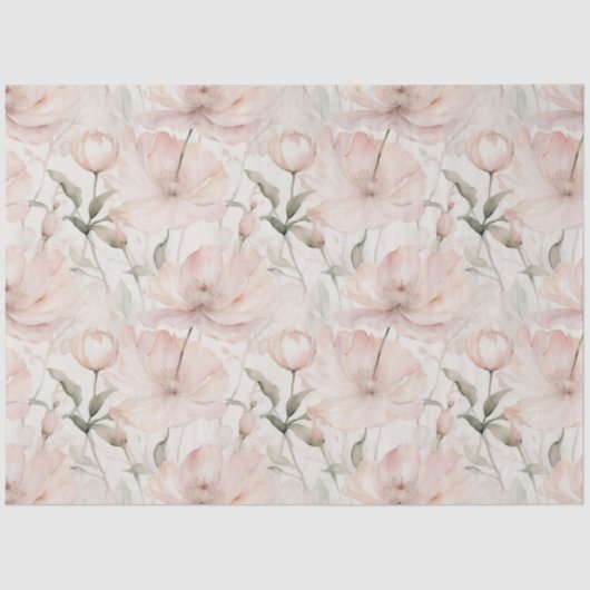 かわいい淡い色のピンク色の牡丹 薄葉紙 (正面)