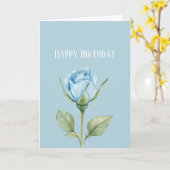 かわいい淡い青バラ 誕生日 カード (黄色い花)