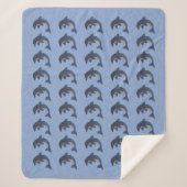 かわいい深いの青と白のジャンピングイルカのグループ シェルパブランケット (正面)