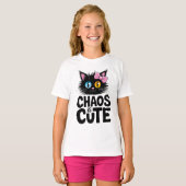 かわいい混沌 - リボンを付けた愛らしい黒猫 かわいい Tシャツ (正面フル)