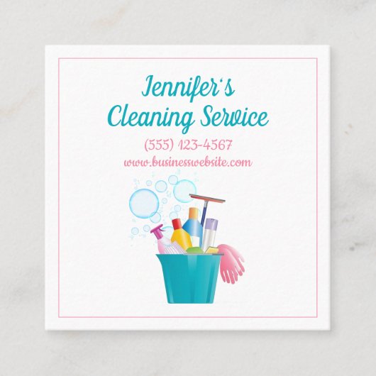 かわいい清掃サービスの供給バケット スクエア名刺 (正面)