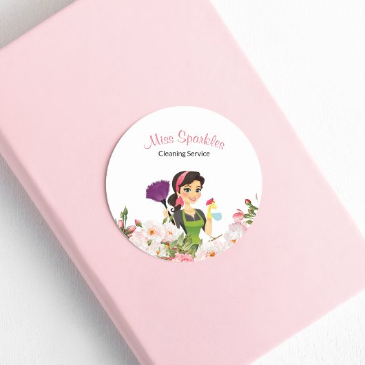 かわいい清掃サービスメイドビジネスステッカー ラウンドシール