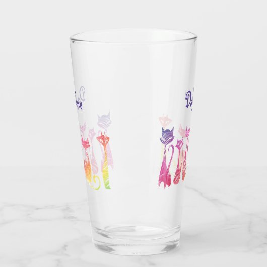 かわいい渦巻形のシルエット猫 タンブラーグラス (左)