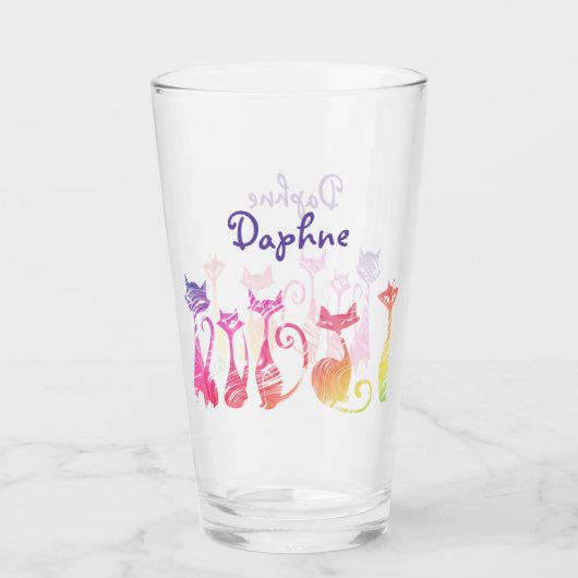 かわいい渦巻形のシルエット猫 タンブラーグラス (正面)