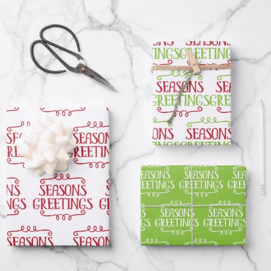 かわいい渦巻形のシーズングリーティングオーナメントクリスマス ラッピングペーパーシート (正面)