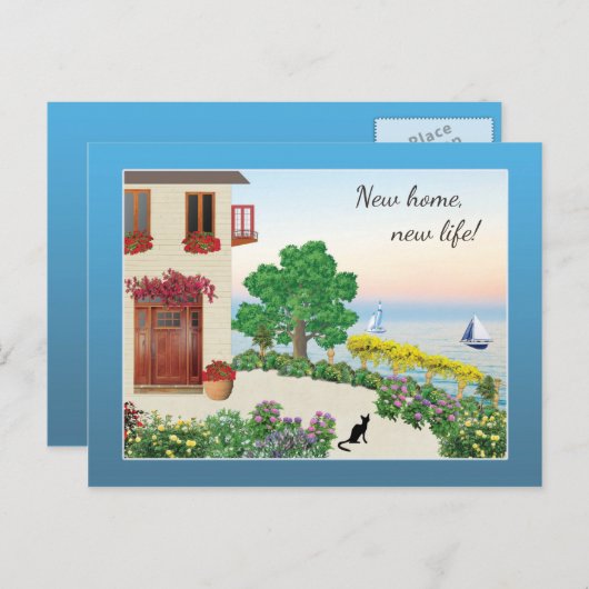 かわいい湖畔/海辺の家の住所の変更 案内ポストカード (正面/裏面)