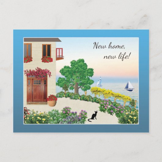 かわいい湖畔/海辺の家の住所の変更 案内ポストカード (正面)