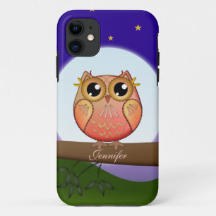 かわいい満月のフクロウ及び名前をカスタムする iPhone 11 ケース