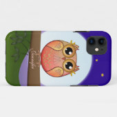 かわいい満月のフクロウ及び名前をカスタムする Case-Mate iPhoneケース (裏面(横))